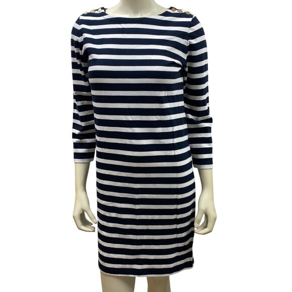 J.Crew Black & White Striped Dress‎ With Gold Button Detail XS - Picture 1 of 6